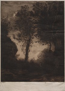Landschaft: Sonnenuntergang, nach Corot, um 1858 von Felix Bracquemond