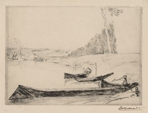 Kleine Fähren am Ufer der Seine von Felix Bracquemond