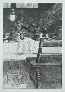 Der Tisch, nach H. Leys, 1868 von Felix Bracquemond