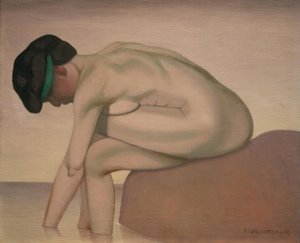 Sitzende Badende im Profil auf einem Felsen von Felix Edouard Vallotton