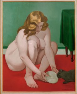 Hockende Frau, die einer Katze Milch anbietet von Felix Edouard Vallotton
