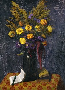 Französische Ringelblume, violette Gänseblümchen und goldene Garben von Felix Edouard Vallotton