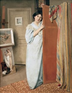 Atelierinterieur mit der Frau des Künstlers von Felix Edouard Vallotton