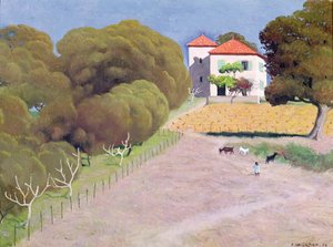 Landschaft, Das Haus mit dem roten Dach, 1924 von Felix Edouard Vallotton