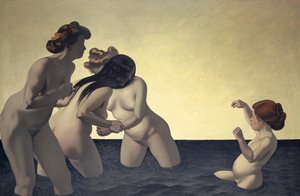 Drei Frauen und ein kleines Mädchen spielen im Wasser, 1907 von Felix Edouard Vallotton