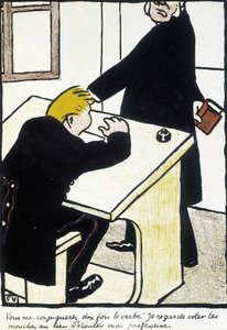 Du wirst mich zehnmal das Verb heiraten lassen, ich schaue den Fliegen nach, anstatt meinem Lehrer zuzuhören - „Die christliche Schule“ von Félix Vallotton, in „L