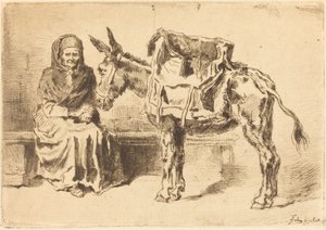 Cacoletière Assise, sitzende Frau und Esel, 1875 von Felix Hilaire Buhot