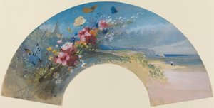 Fächer mit Wildblumen und Schmetterlingen an der normannischen Küste von Felix Hilaire Buhot