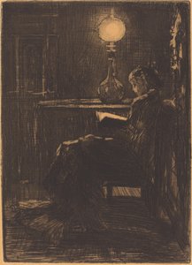 Leserin bei Lampe