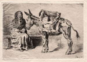 Sitzende Frau mit Maultier von Felix Hilaire Buhot