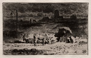 Die Esel am Hügel der Cailles, um 1875 von Felix Hilaire Buhot