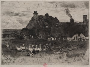 Die kleinen strohgedeckten Hütten von Felix Hilaire Buhot