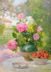 Stillleben mit Rosen und Erdbeeren von Felix Hippolyte Lucas