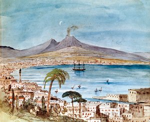 Aquarell des Vesuvs von Felix Mendelssohn aus einem Bilderbuch für seinen Sohn Paul von Felix Mendelssohn