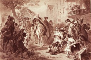 George Washington betritt New York im Jahr 1783, graviert von Alexander Hay Ritchie (1822-1895)