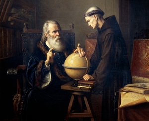 Galileo Galilei (1564-1642) erklärt seine Theorien an der Universität Padua, Gemälde von Felix Parra (1845-1919)