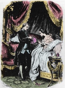 Der Likör der Königin inspiriert den Halsbandfall. Zeichnung von Félix Philippoteaux (1815-1884) für Alexandre Dumas