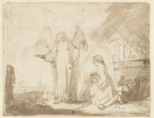Hagar und der Engel am Brunnen auf dem Weg nach Schur von Ferdinand Bol