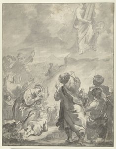 Moses steigt mit den Zehn Geboten vom Berg Sinai herab