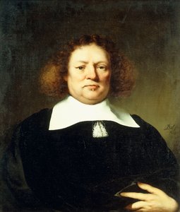 Porträt eines Gentlemans, angeblich Lord Hebdon, halblang, trägt ein schwarzes Kostüm und einen weißen Kragen, 1659 von Ferdinand Bol