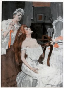 Frau, die sich die Haare machen lässt, späte 19. bis frühe 20. Jahrhundert von Ferdinand Freih van Reznicek