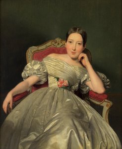 Sitzendes Mädchen in weißem Atlaskleid von Ferdinand Georg Waldmüller