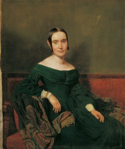 Dame in zinnobergrünem Kleid