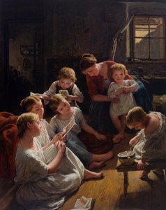 Kinder am Morgen, die Bilder betrachten von Ferdinand Georg Waldmuller