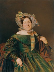 Frau in grünem, lachsrot changierendem Kleid von Ferdinand Georg Waldmuller