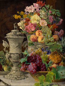 Stillleben mit Früchten, Blumen und silbernem Pokal von Ferdinand Georg Waldmuller