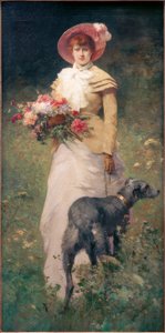 Frau mit Hund von Ferdinand Heilbuth