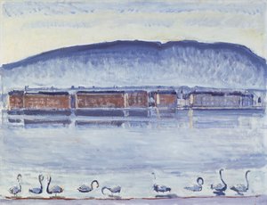 Genfersee mit Mont Salève und Schwänen von Ferdinand Hodler