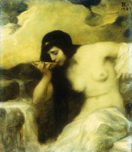 Eine Nymphe trinkt an einer Quelle, 1907 von Ferdinand Keller