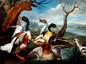 Enten in einer Flusslandschaft von Ferdinand Phillip de Hamilton