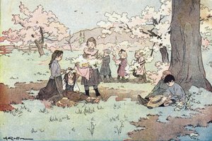 Kinder pflücken Blumen auf den Feldern, in Imagier de l