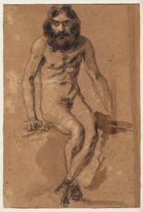 Laufende Pferde (recto); Nackter bärtiger Mann, sitzend (verso), ca. 1800-1899 von Ferdinand Victor Eugene (after) Delacroix