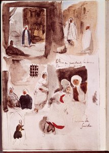 Album aus Nordafrika und Spanien: Straßen, Mauern und Geschäfte mit stehenden oder sitzenden Figuren von Ferdinand Victor Eugene Delacroix