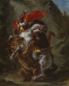 Arabischer Reiter von einem Löwen angegriffen, 1849-50 von Ferdinand Victor Eugene Delacroix