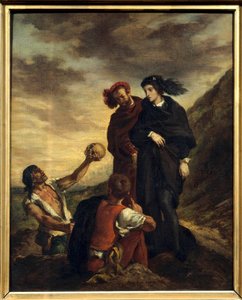 Hamlet und Horatio auf dem Friedhof Illustration für Akt V von William Shakespeares Stück "Hamlet"