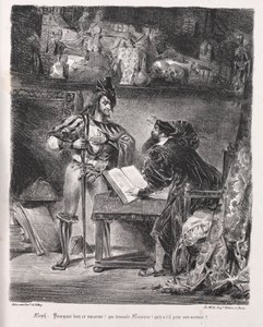 Illustrationen für Faust: Méphistophélès besucht Faust, 1828 von Ferdinand Victor Eugene Delacroix