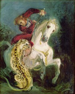 Jaguar greift einen Reiter an, ca. 1855