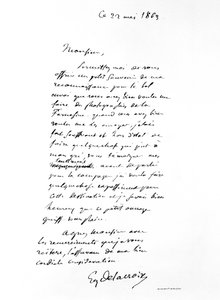 Brief unterschrieben von Eugene Delacroix, französischer Romantikkünstler, 1863 von Ferdinand Victor Eugene Delacroix