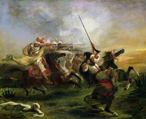 Marokkanische Reiter in militärischer Aktion, 1832 von Ferdinand Victor Eugene Delacroix