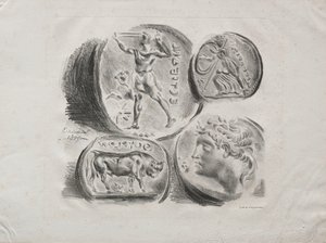 Blatt mit vier antiken Medaillen, 1825