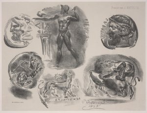 Blatt mit sechs antiken Medaillen von Ferdinand Victor Eugene Delacroix
