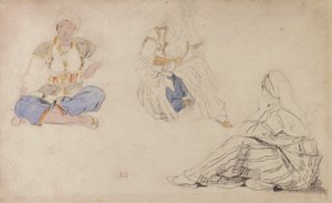 Drei Studien eines sitzenden marokkanischen Mädchens von Ferdinand Victor Eugene Delacroix