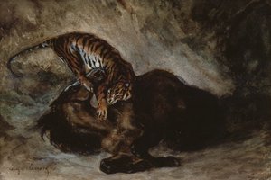 Tiger greift ein Pferd an von Ferdinand Victor Eugene Delacroix