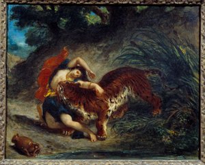 Junge Frau von einem Tiger weggetragen von Ferdinand Victor Eugene Delacroix