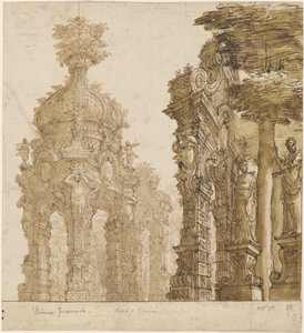 Bühnenbild von Gartenpavillons von Ferdinando Galli Bibiena