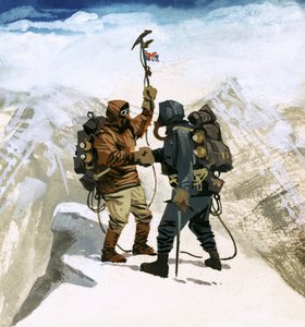 Hillary und Tensing erreichen den Gipfel des Mount Everest